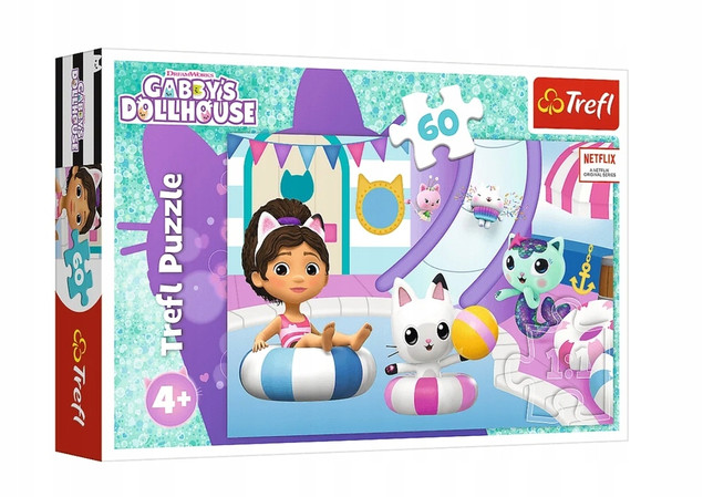 Puzzle 60 Układanka KOCI DOMEK GABI Gabby Na Basenie 4+ Trefl 17393