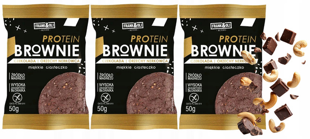 FRANK&OLI Ciastko Proteinowe Brownie ORZECHY NERKOWCA CZEKOLADA 50g x3