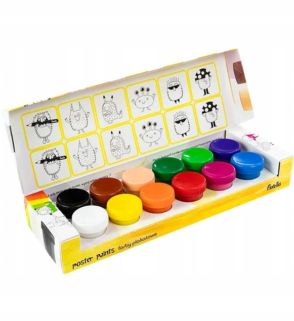 Farby Plakatowe Zmywalne 12 Kolorów 20ml. Fiorello