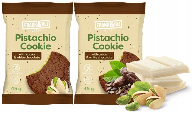 FRANK&OLI Ciastko Miękkie PISTACJA KAKAO BIAŁA CZEKOLADA Bez Cukru 45g x2