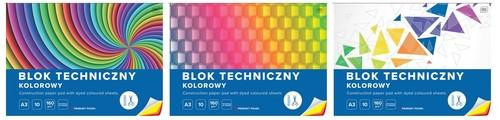 3 SZT. X BLOK TECHNICZNY KOLOROWY A3 10 ARKUSZY, 160G, INTERDRUK