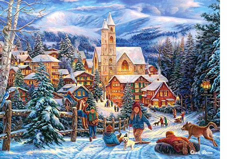 Puzzle 300 Układanka Święta ZIMA Sanki Śnieg Ludzie Dziecko 8+ Castorland