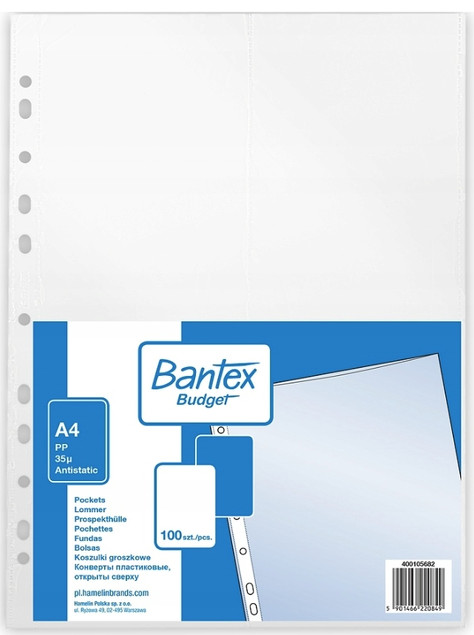 Koszulki groszkowe PP Bantex A4 100 sztuk, 35 mic