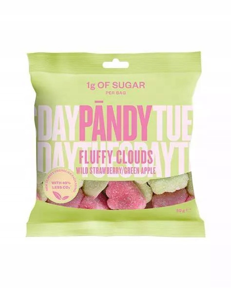 Żelki PANDY Fluffy Clouds Poziomka Zielone Jabłko 50 g bez cukru