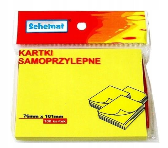 Karteczki samoprzylepne Schemat 100 kartek 76x101mm Żółte