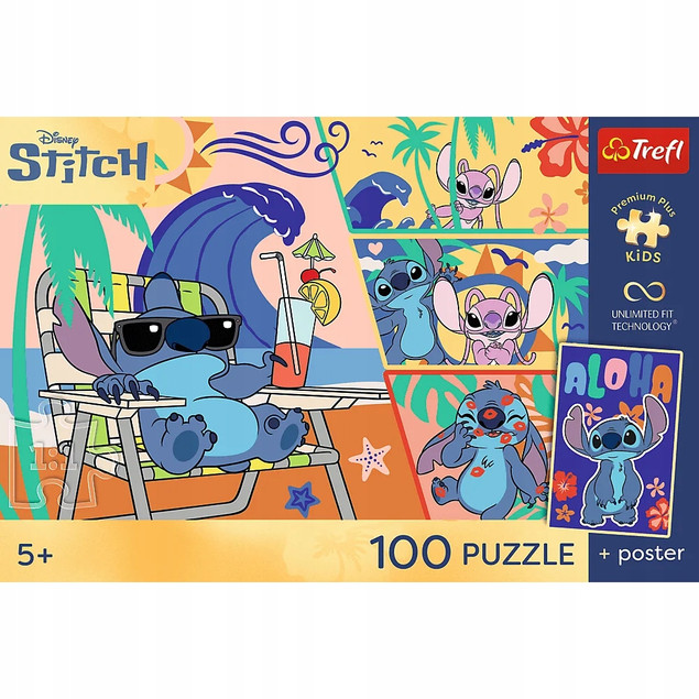 Trefl Puzzle UFT, Lilo&Stitch 100 el. Plażowe dni + kolekcjonerski plakat