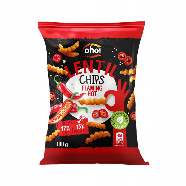 Chrupki Flaming Hot z czerwonej soczewicy 100g Oho!