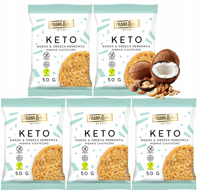 FRANK&OLI Ciastko Miękkie Keto KOKOS ORZECH NERKOWCA Bez Cukru 50g x5