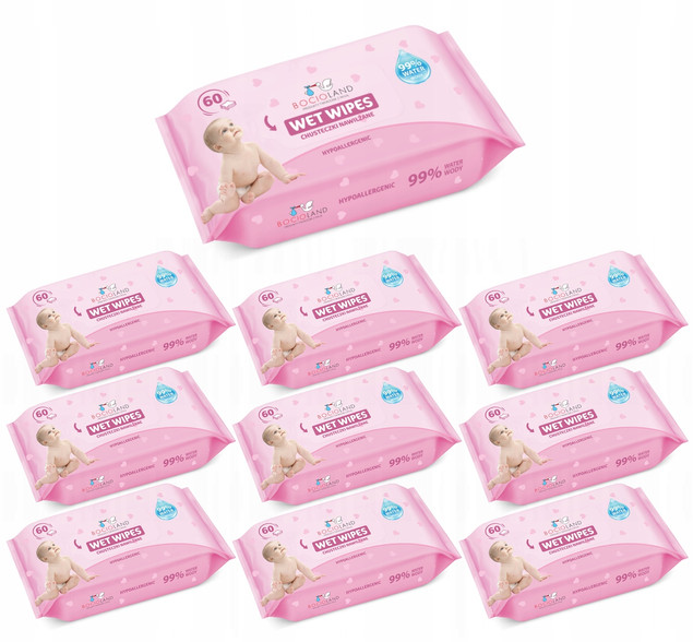 BOCIOLAND Delikatne Chusteczki Nawilżane Dla Dzieci 99% Wody 60szt. x10