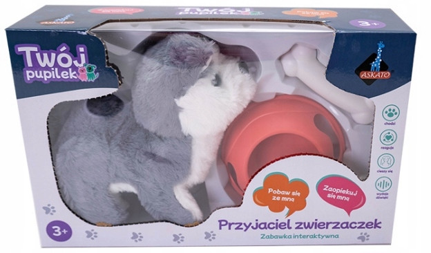 ASKATO Piesek Interaktywny Husky Twój Pupilek Szczeka Rusza się z Akcesoriami