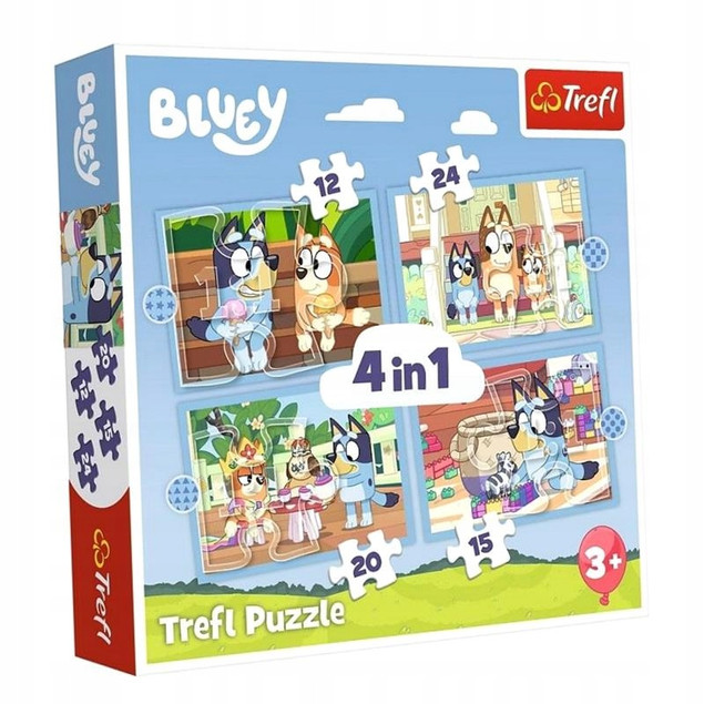 Trefl Puzzle 4w1 Bluey i jej świat – Zestaw Układanek dla Dzieci 4+