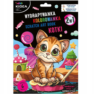 Wydrapywanka z Kolorowanką KOTKI 6 Arkuszy z Rysikiem Kidea