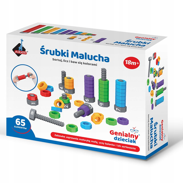 Sorter Edukacyjny dla Malucha Genialny Dzieciak Zestaw Śrubki i Nakrętki 65 el.
