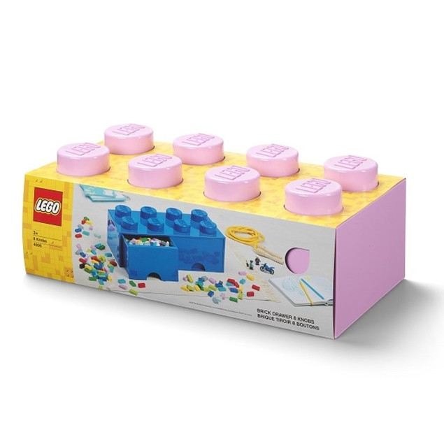 Pojemnik LEGO Klocek z Szufladami 8 Wypustek Jasnoróżowy