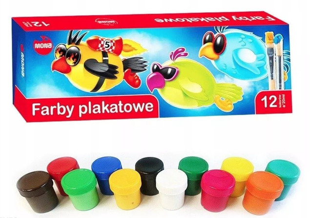Farby Szkolne Plakatowe Do Prac Plastycznych 12 Kolorów 20 ml Mona