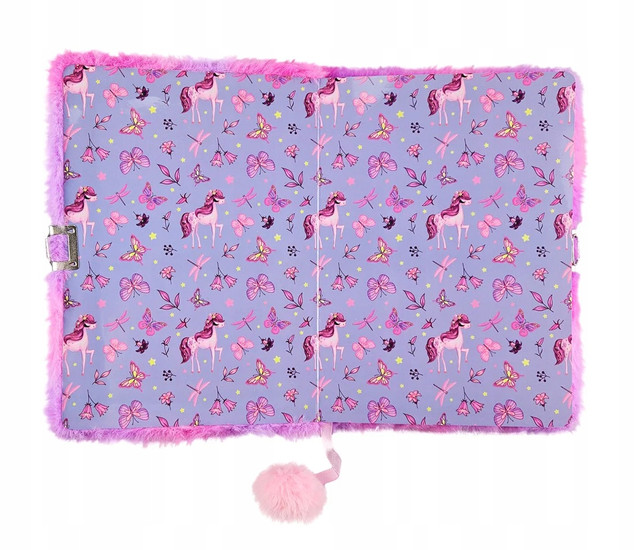 Pluszowy Pamiętnik z Kłódką Włochacz KONIK Koń A5 96k RÓŻOWY Majewski