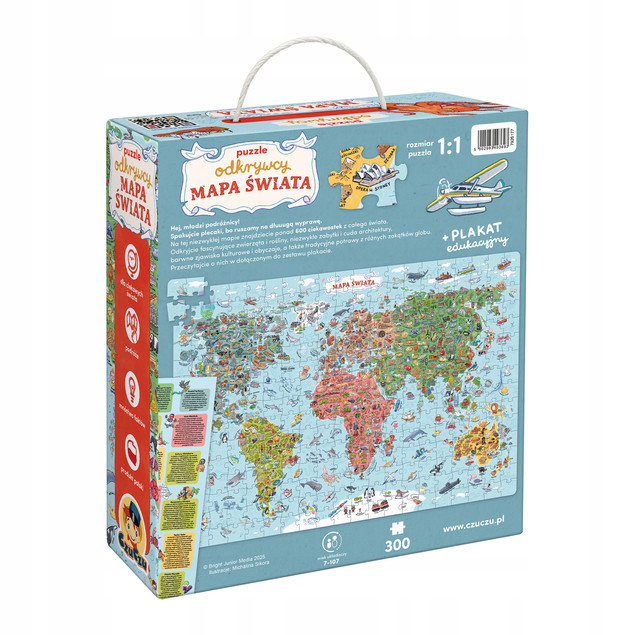 Puzzle Odkrywcy Mapa Świata 300 elementów CzuCzu 7+ Edukacyjne