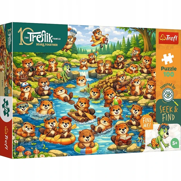 Trefl Puzzle Rodzina Treflików, Seek & Find 100 el. Bobry w akcji