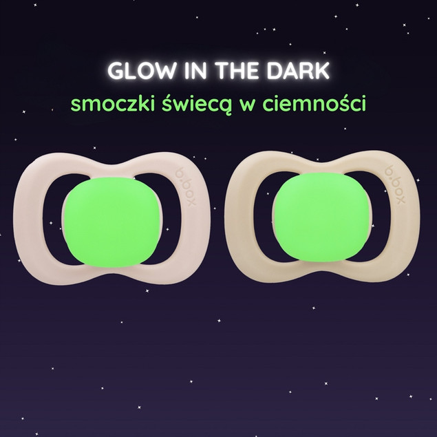 Smoczek B.Box Symetryczny Silikonowy 0+ m. Antybakteryjny Glow in the Dark (2 szt.)