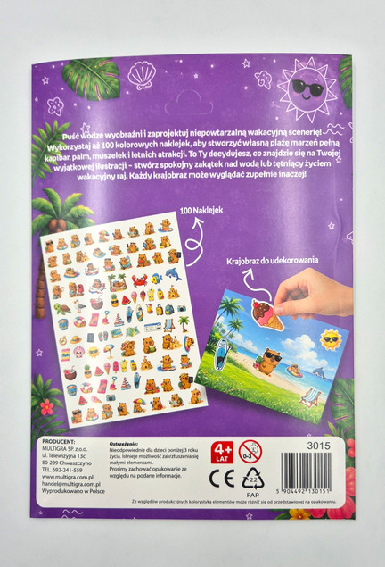 Zestaw kreatywny z naklejkami – Kapibary na wakacjach - Multigra