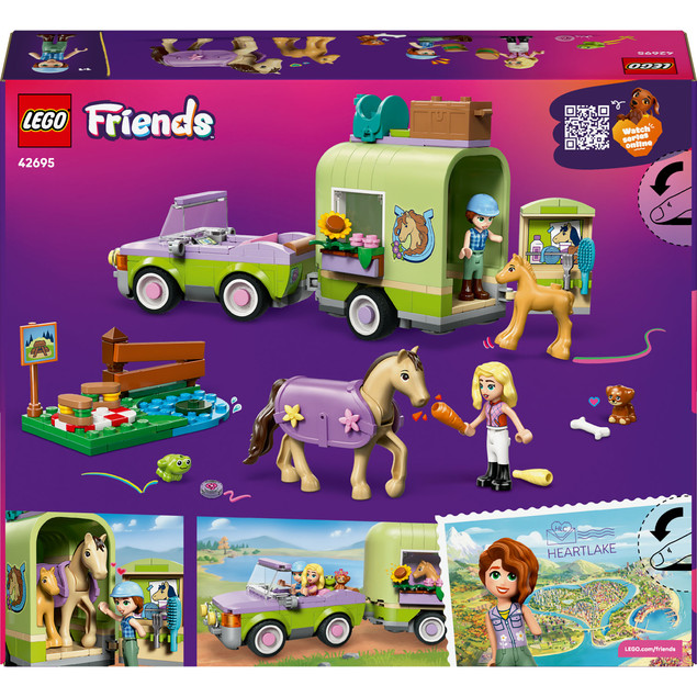LEGO Friends 42695 Przyczepa z koniem i źrebaczkiem – 279 elementów, pojazd i przyczepa