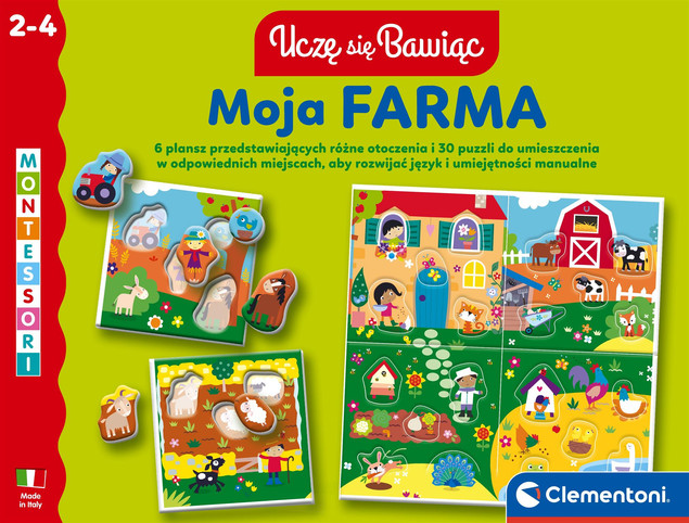 Gra Planszowa Clementoni UCZĘ SIĘ BAWIĄC MOJA FARMA dla Dzieci 2-4 Lata – Rozwój i Zabawa