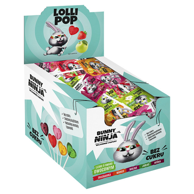 LIZAK bez cukru dla dzieci ZESTAW 5 szt losowy smak 6g Bunny NINJA