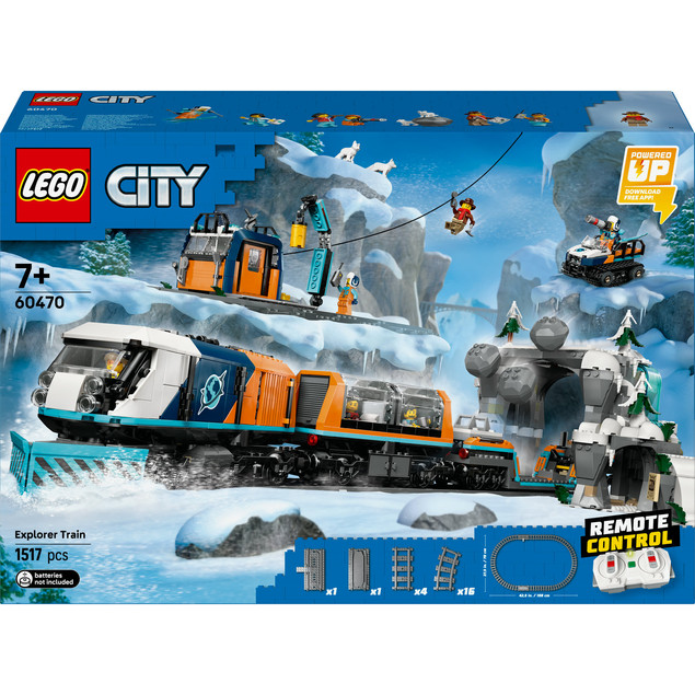 LEGO City 60470 Ekspres Polarny dla Odkrywców Arktyki – Zdalnie Sterowany Pociąg z Pługiem i Minifigurkami