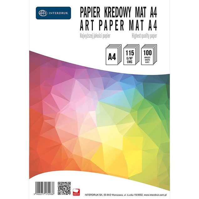 Papier Kredowy Błyszczący Interdruk A4 115g 100 arkuszy do Drukarek Laserowych
