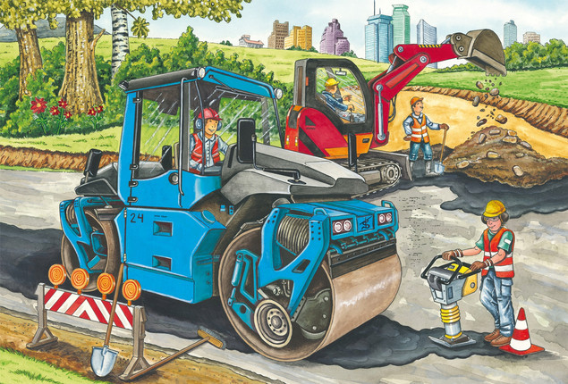 Puzzle Schmidt Spiele Pojazdy Budowlane 3x48 el. dla Dzieci 3+ z Plakatem