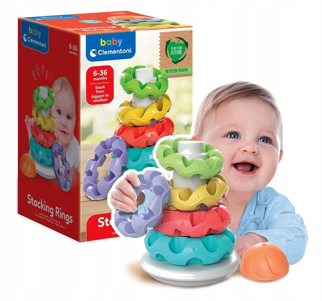 Clementoni Baby Kolorowa Wieża Piramidka z Kółek Układanka Dla Dzieci 6M+