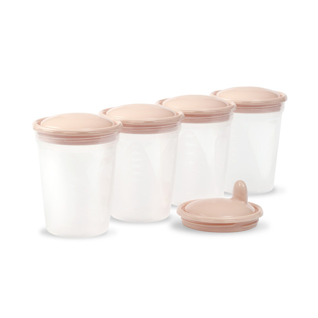 BabyOno Pojemniki na Pokarm Wielorazowe z Miarką i Ustnikiem 4x200ml BPA Free