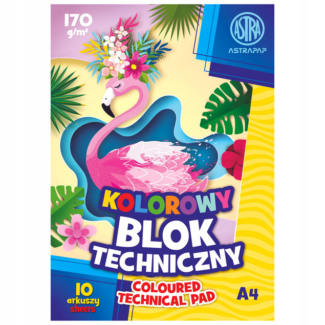 Blok techniczny kolorowy 10 kartek/arkuszy, 170 g | Astra