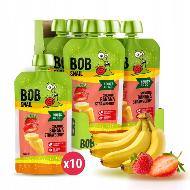 Mus owocowy 100% owoców bez dodatku cukru BOB SNAIL Banan Truskawka 10х120g_2