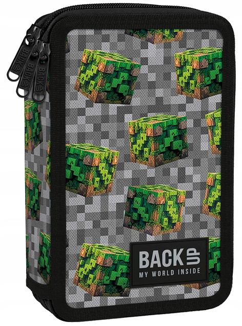 Piórnik trzykomorowy Piksel Blocks – Back Up, szary/zielony, 475 g