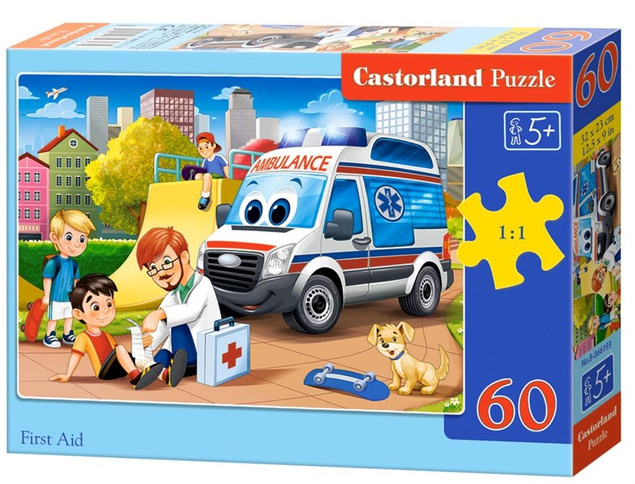 Puzzle 60 Układanka Pierwsza Pomoc AMBULANS Samochód Karetka 5+ Castorland