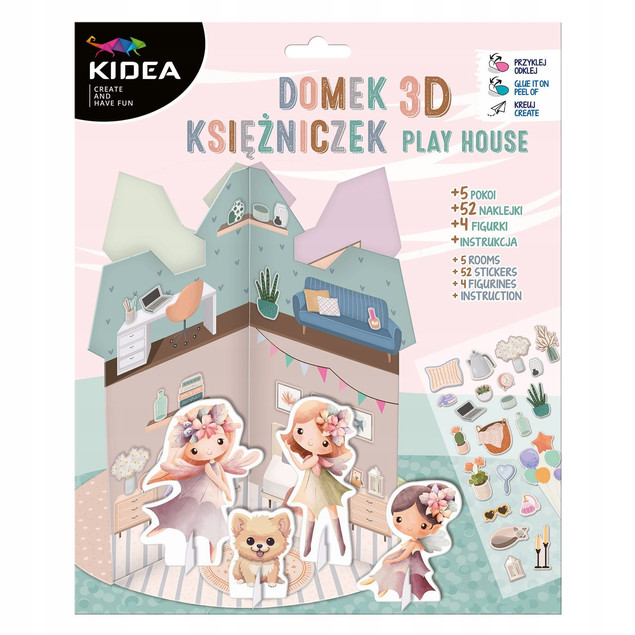 KIDEA Zestaw Kreatywny Domek 3D Dla KSIĘŻNICZEK 52 Naklejki 4 Figurki 3+