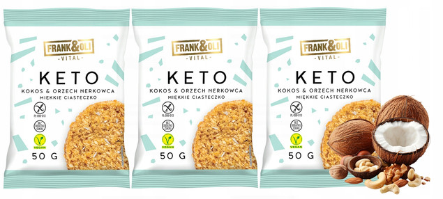 FRANK&OLI Ciastko Miękkie Keto KOKOS ORZECH NERKOWCA Bez Cukru 50g x3
