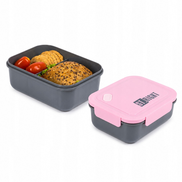 Bidon 500 ml + Śniadaniówka 1200 ml St.Right Pink‑Grey