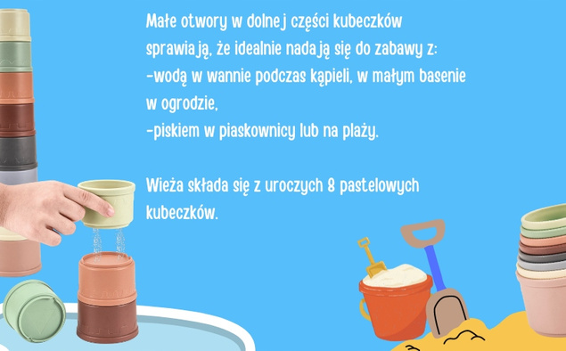 Zabawki DO KĄPIELI PIASKU Kubeczki Przelewajki 8 Sztuk 6M+ Bocioland