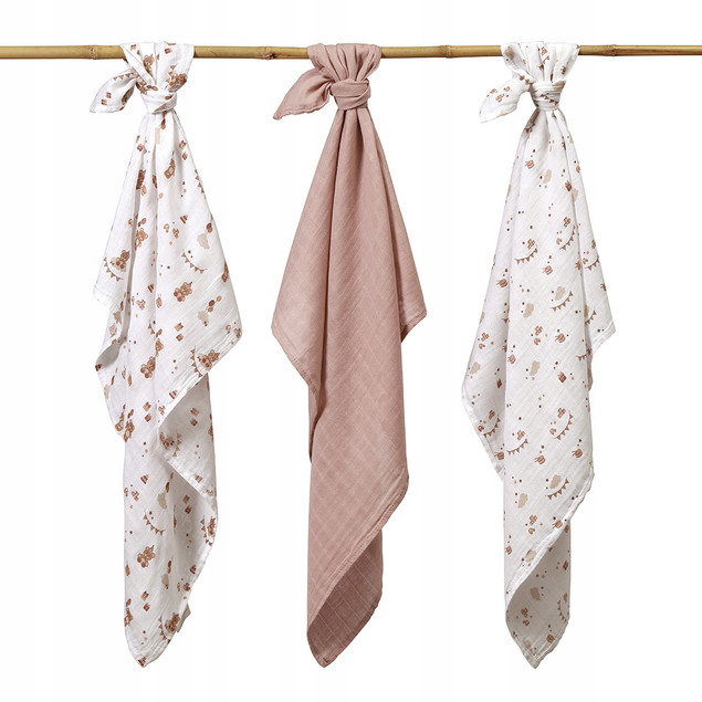 Babyono Pielucha bambusowa 70x70 3-pak 397/15 brąz