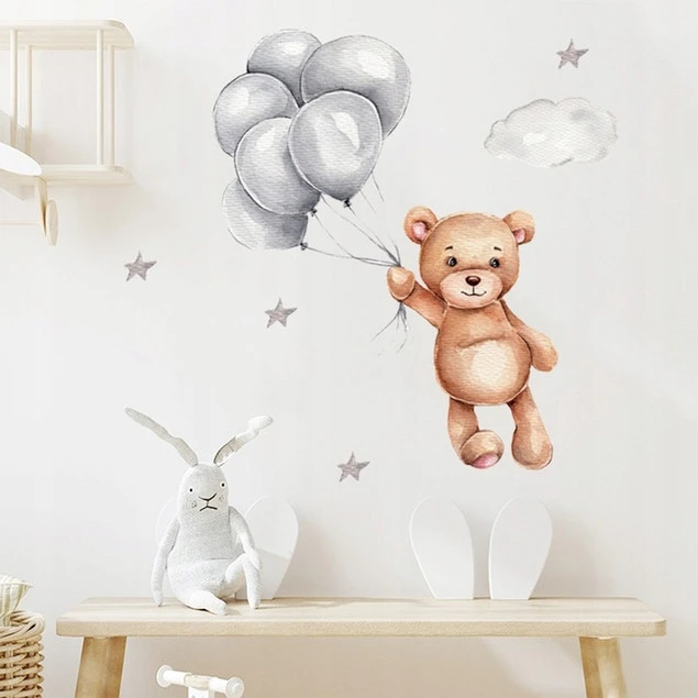 Naklejki ścienne dla dzieci miś z balonikami XL