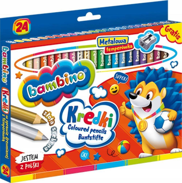 Bambino kredki okrągłe ołówkowe grube Jumbo 24 kolory + temperówka
