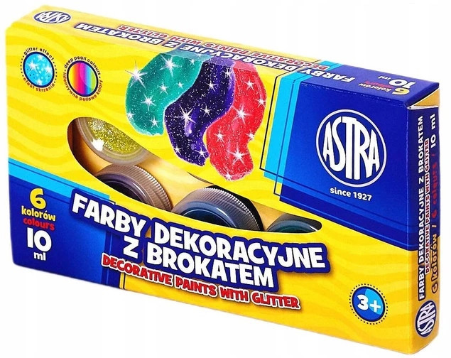 Farby dekoracyjne z brokatem dla dzieci 6 kolorów Astra