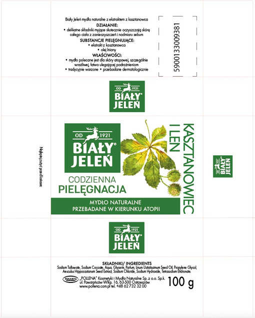 Mydło w kostce Biały Jeleń kasztanowiec i len naturalne hipoalergiczne 100g