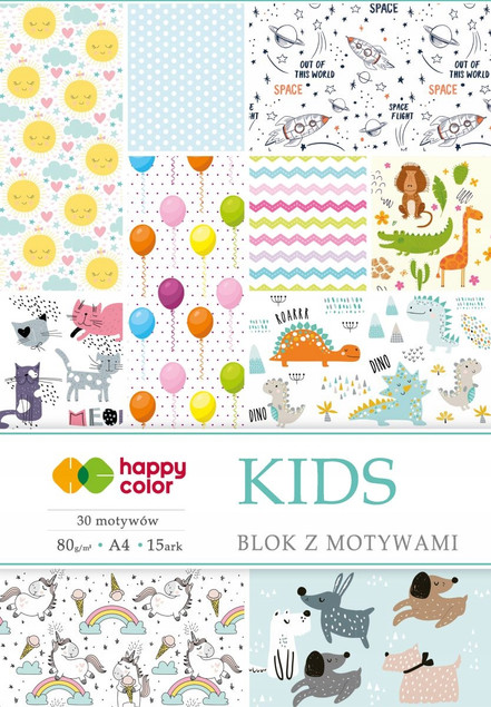 Blok Papier Kreatywny Ozdobny z Motywami KIDS A4/15K 80g Happy Color