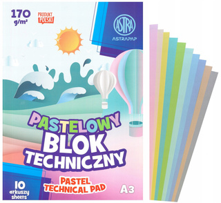 Blok Techniczny PASTELOWY Dla Dzieci Szkoła Plastyka A3 10k 170g Astra