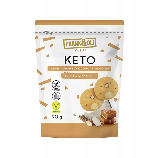 FRANK&OLI Keto Mini Ciasteczka SŁONY KARMEL KOKOS MIGDAŁY Bez Cukru 90g x9