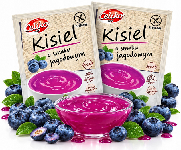 Kisiel Jagodowy Bez DODATKU CUKRU o smaku Jagody Bezglutenowy CELIKO 40g x2