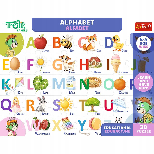 Trefl Puzzle Rodzina Treflików, Edukacyjne 30 el. Alfabet / Alphabet